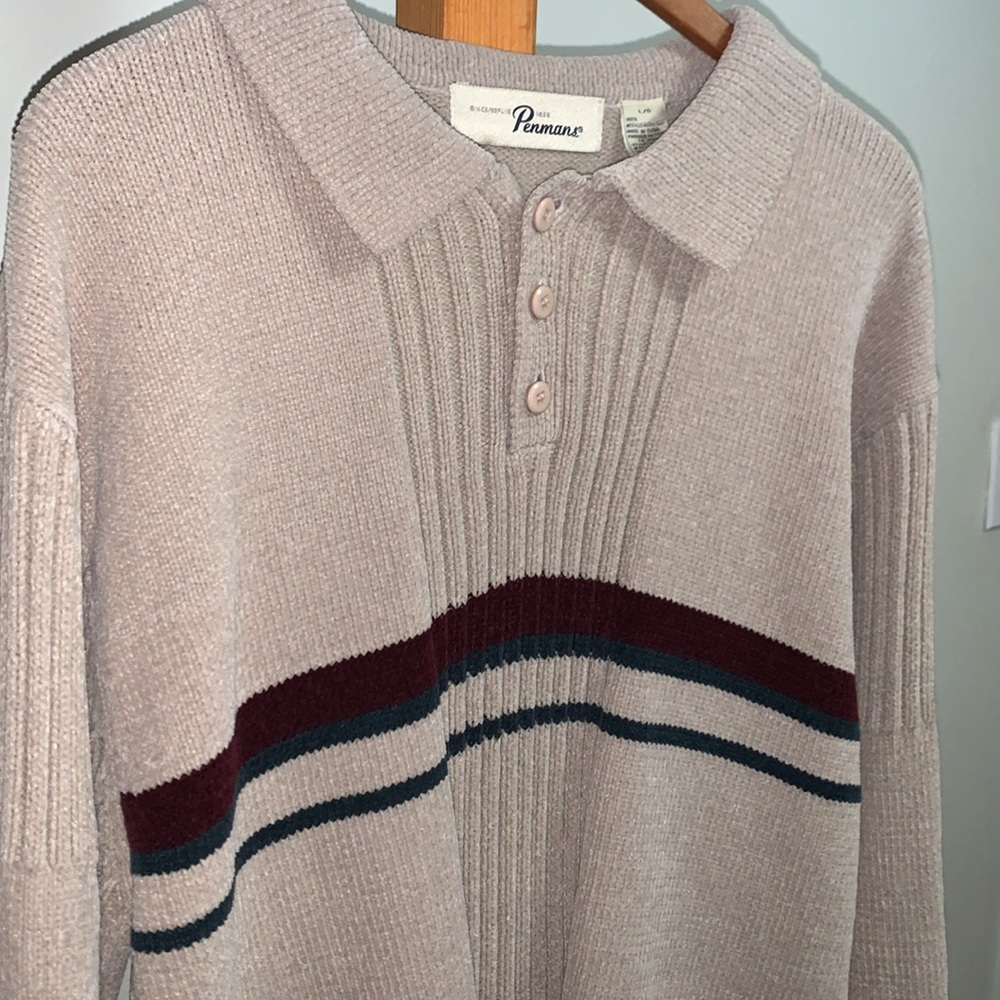 Eclectic Grandpa Acrylic Knit Sweater with Buttoned Collar, Size Men’s Large - Picture 3 of 9